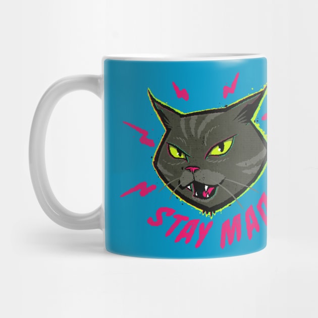 Stay Mad Angry Cat Vintage Cartoon Kitten Hissing by kgullholmen